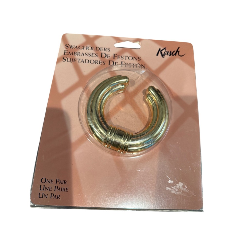 Kirsch Swag Holders Pair Gold Tone Ribbed Ring Window Hardware 700183 NEW